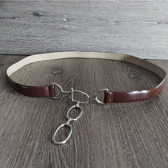 INC International Concepts Brown Belt with Silver Chain Detail XL - Picture 1 of 6